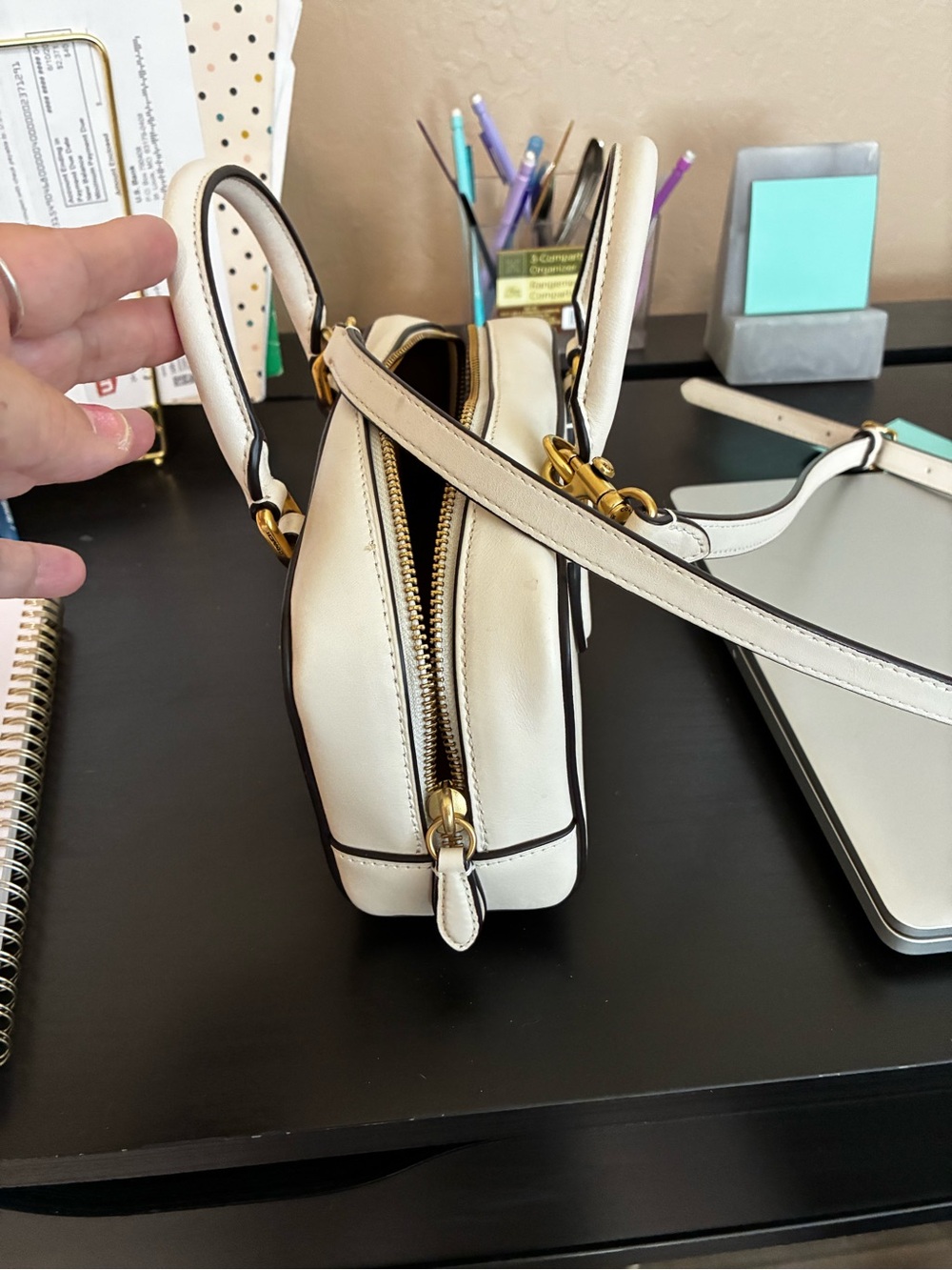 Coach Cream Leather Mini Satchel with Gold Hardware - Picture 6 of 7